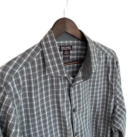 MICHAEL Michael Kors Tailor Fit Gray Plaid Button Up - XXL - Picture 2 of 4